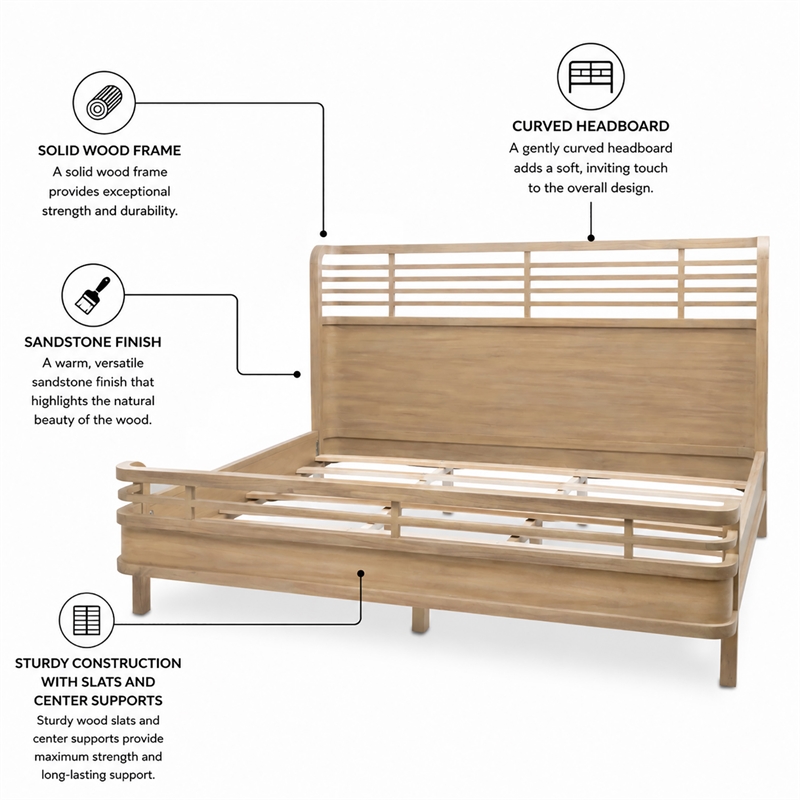 Monterey Solid Wood Tan Coastal Modern King Bed - Bed Furniture
