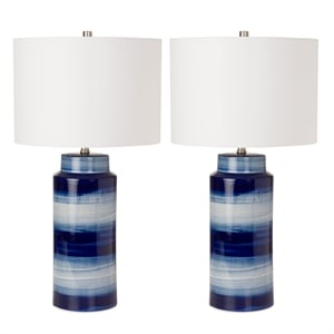Lux Lighting Navy and White Ceramic Coastal Table Lamps (Set of 2) 3-Way Switch