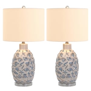 Lux Lighting Sea Shell Coastal White and Blue Table Lamps(Set of 2) 3-Way Switch