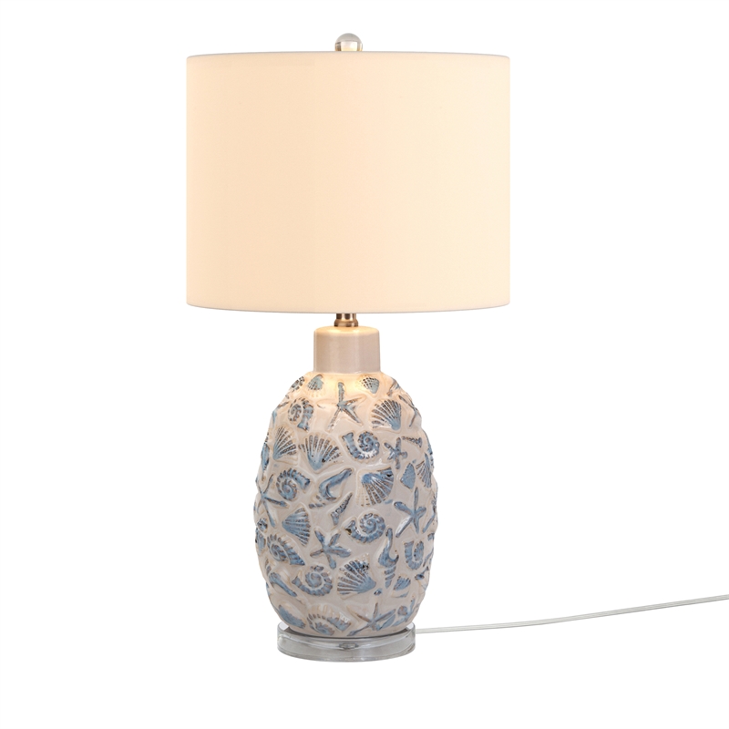 Lux Lighting Sea Shell Coastal White and Blue Table Lamps(Set of 2) 3-Way Switch