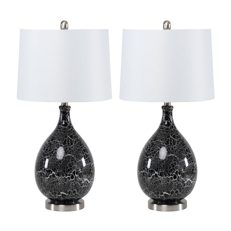 Lux Lighting  Glass Grey/Silver Timeless Table Lamps (Set of 2) 3-Way Switch