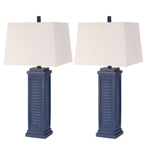 Lux Lighting Shutter Navy Blue Table Lamps USB port (Set of 2) 3-Way Switch