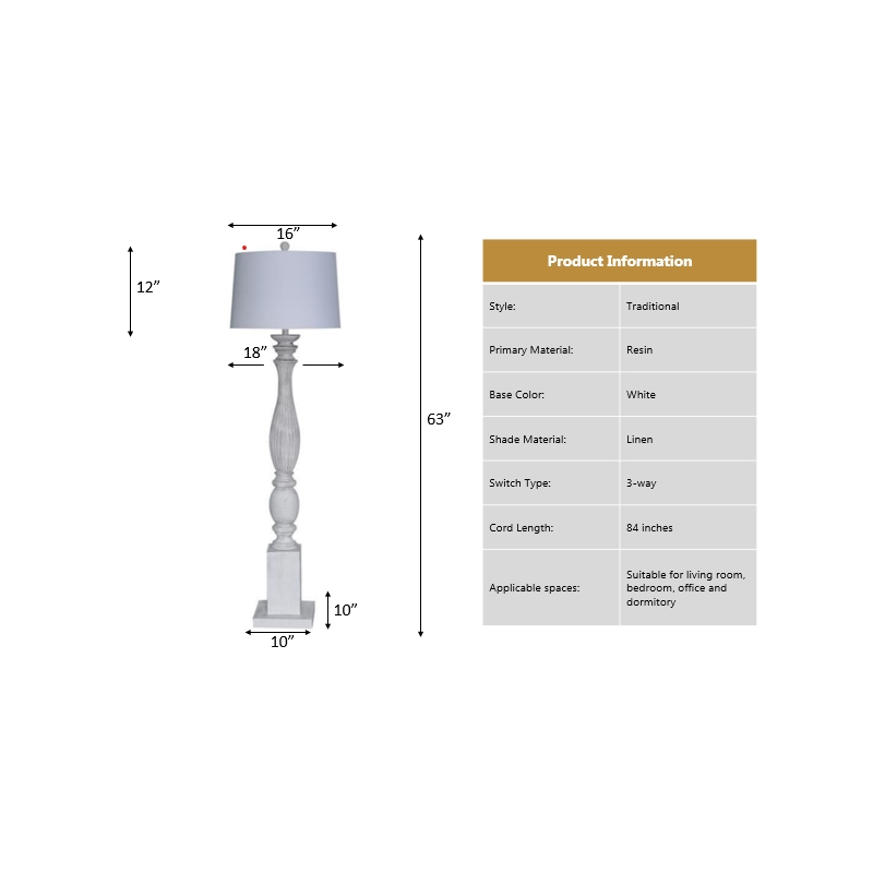 Lux Lighting  63'' Classic White Washed Coastal Floor Lamp Classy 3-Way Switch