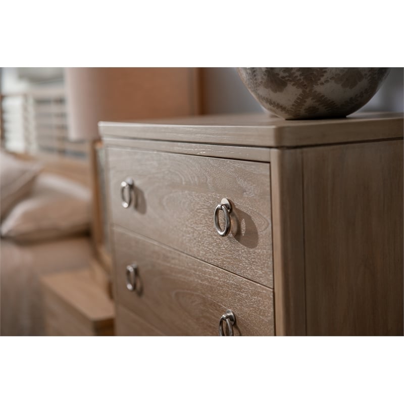 Monterey Solid Wood Tan Coastal Modern 5 Drawer Chest in Brown