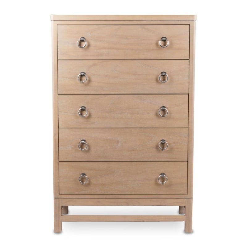Monterey Solid Wood Tan Coastal Modern 5 Drawer Chest in Brown