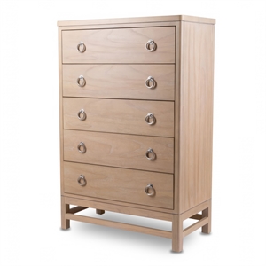 Monterey Solid Wood Tan Coastal Modern 5 Drawer Chest in Brown