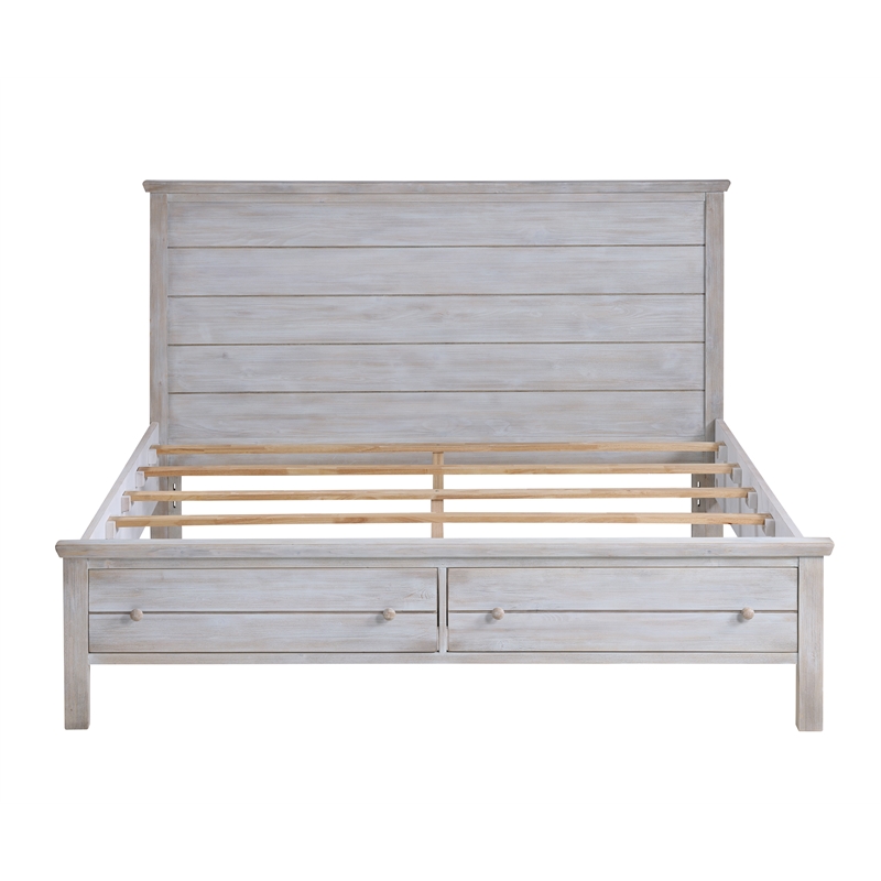 Sea Winds Trading Geneva Solidwood King Storage Bed in Distressed Grey White