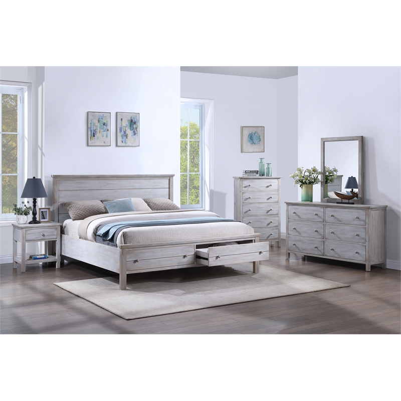 Sea Winds Trading Geneva Solidwood King Storage Bed in Distressed Grey White