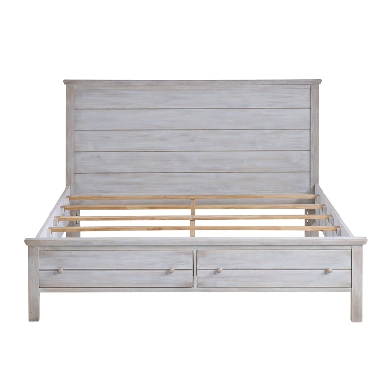 Sea Winds Trading Geneva Solidwood Queen Storage Bed in Distressed Grey White