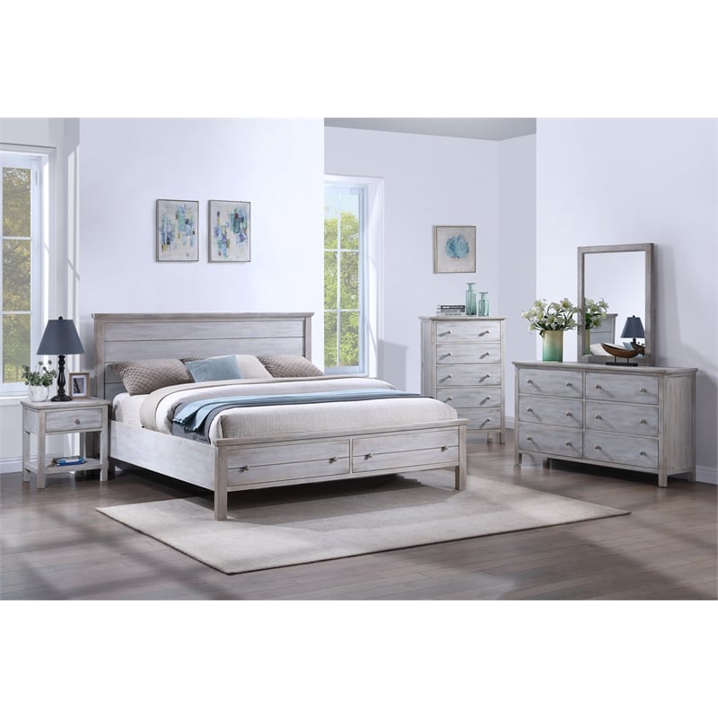 Sea Winds Trading Geneva Solidwood Queen Storage Bed in Distressed Grey White