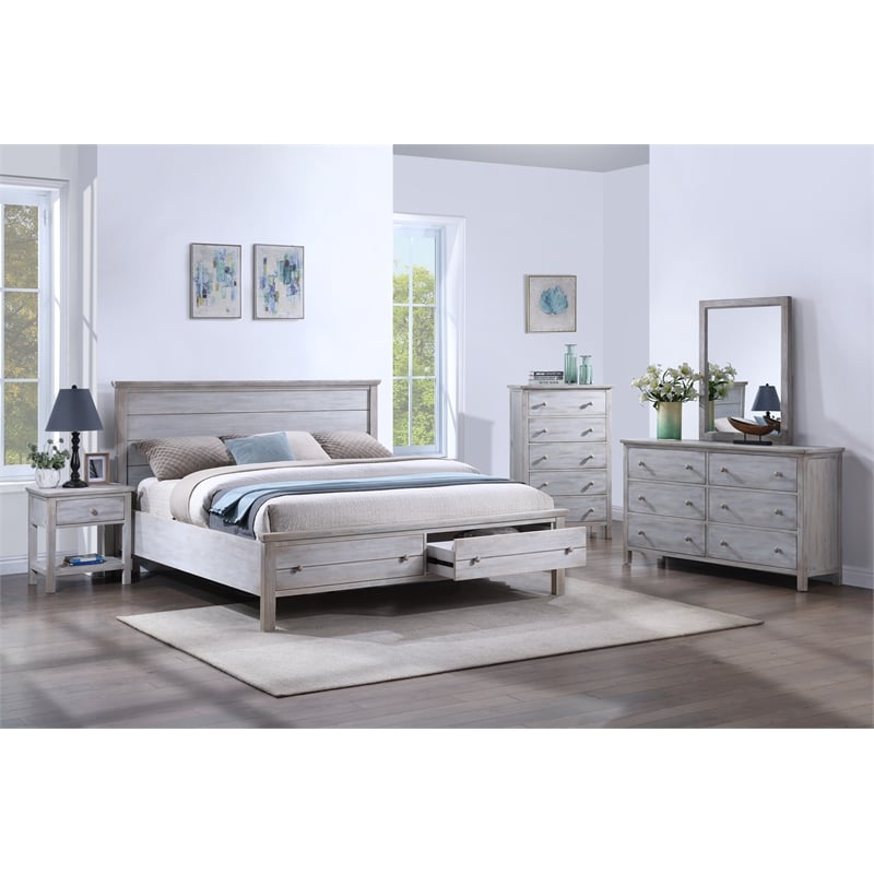 Sea Winds Trading Geneva Solidwood Queen Storage Bed in Distressed Grey White