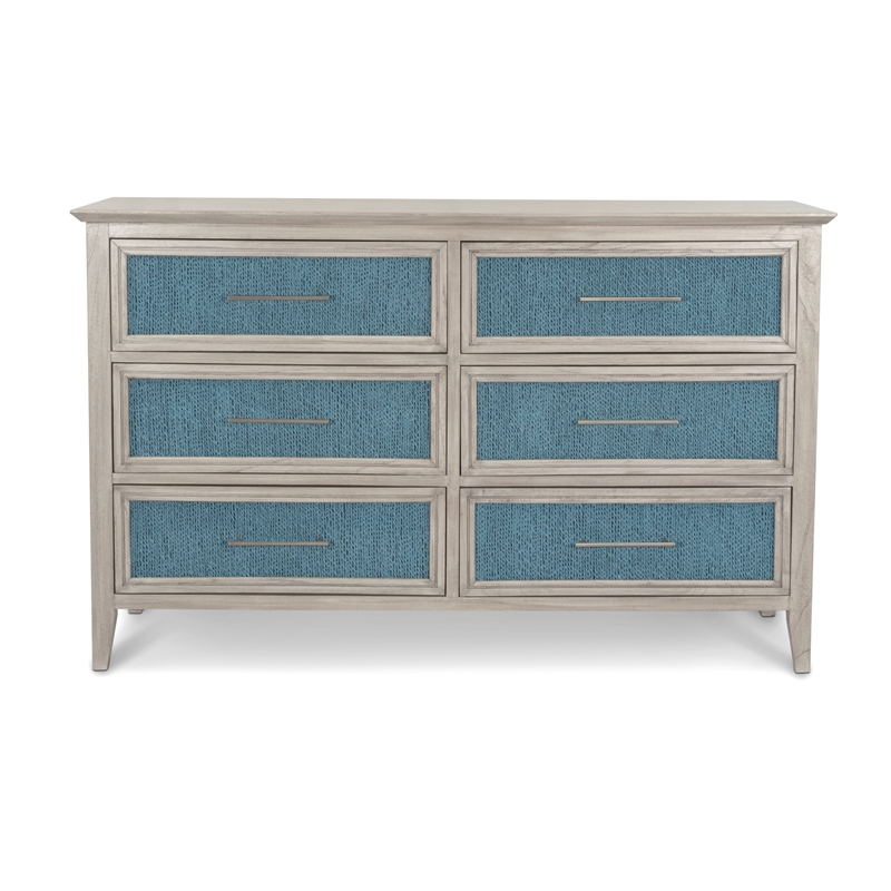 Sea Winds Trading Ocean Isles 6 Drawer Woven Dresser in Ocean Blue & Aged Ivory