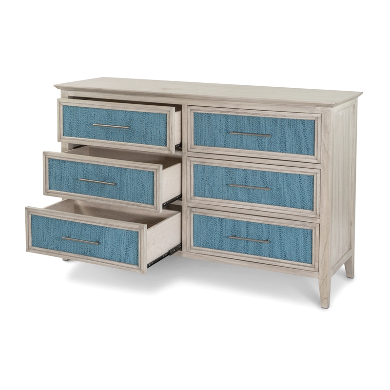 Sea Winds Trading Ocean Isles 6 Drawer Woven Dresser in Ocean Blue & Aged Ivory