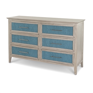 Sea Winds Trading Ocean Isles 6 Drawer Woven Dresser in Ocean Blue & Aged Ivory
