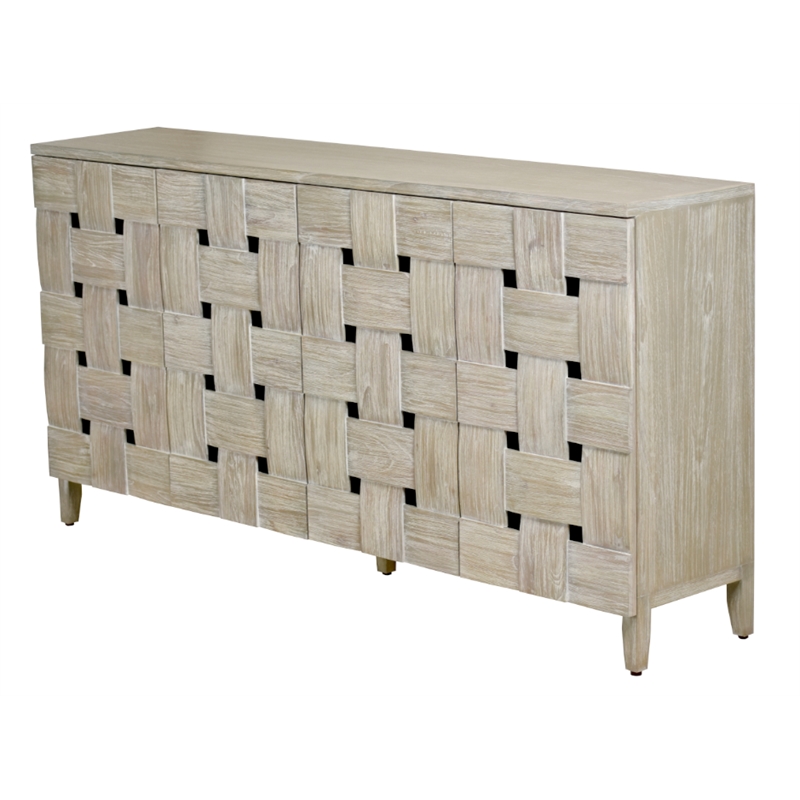 Sea Winds Trading Wooden Weave 4-Door Credenza in Grey Wash