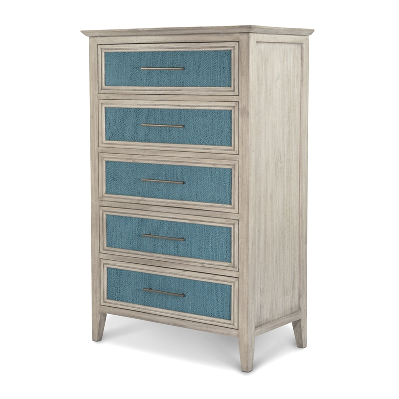Sea Winds Trading Ocean Isles 5 Drawer Woven Chest in Blue & Aged Ivory