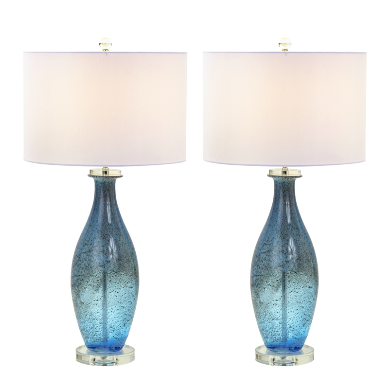 Lux Lighting  Blue Tone Art Glass Lamps (Set of 2)