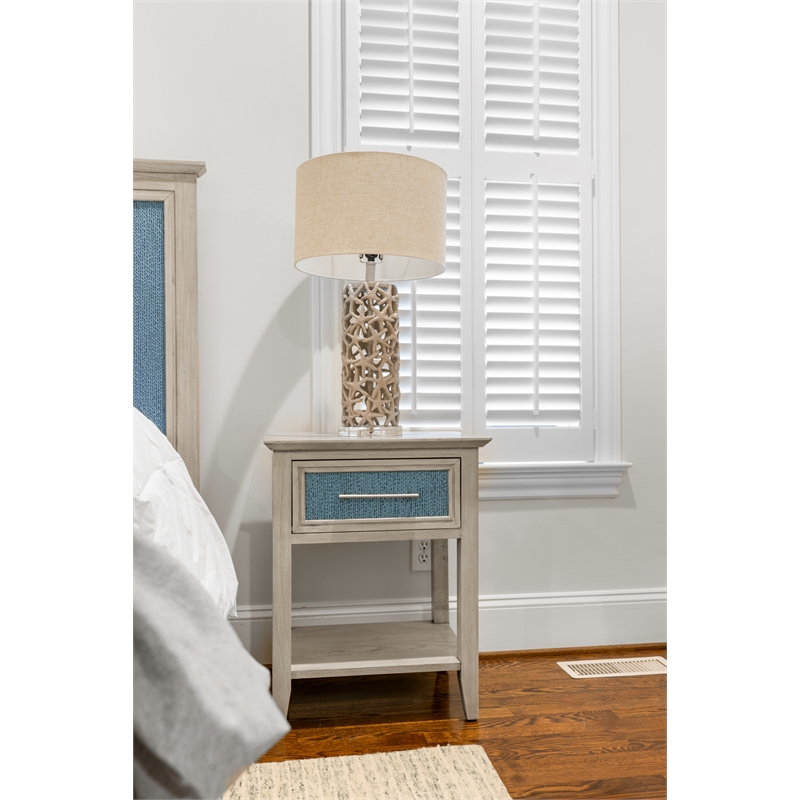 Sea Winds Ocean Isles 1 Drawer Woven Nightstand in Ocean Blue & Aged Ivory
