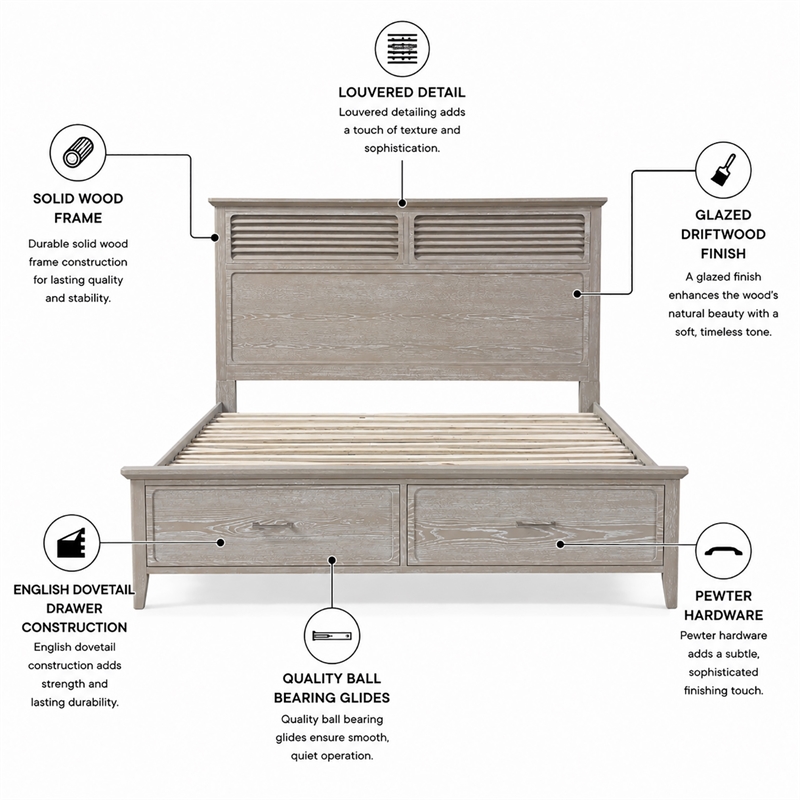 Sea Winds Trading Cape May Solidwood Queen Storage Bed in Glazed Driftwood