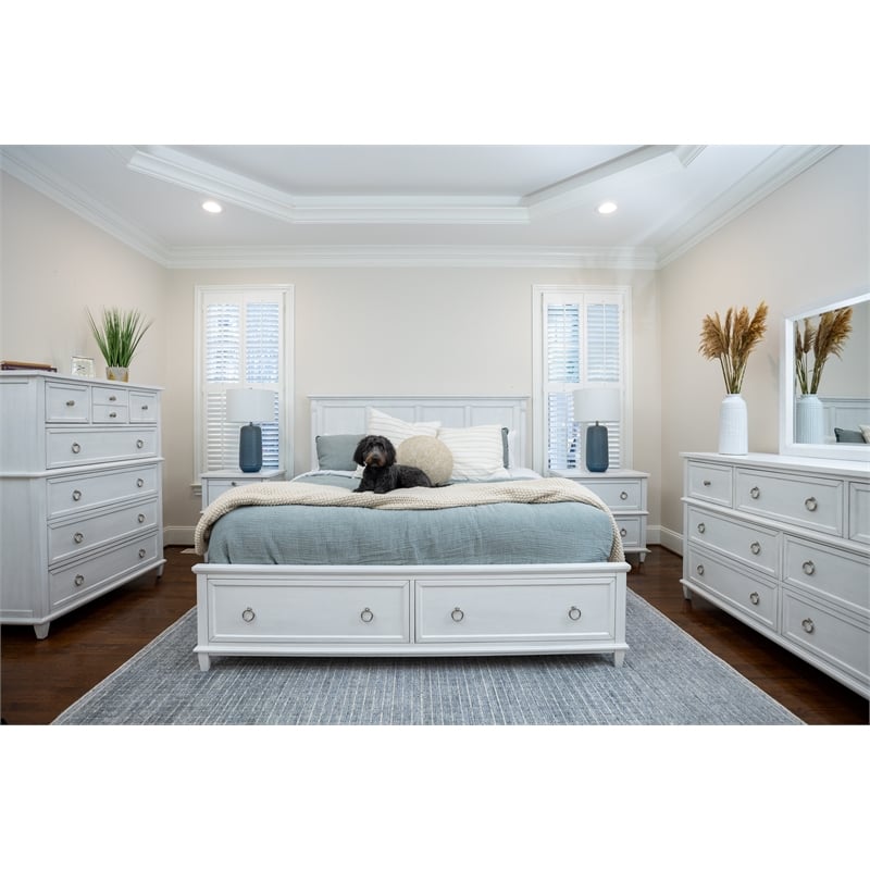 Finn & Louise Point Breeze Queen Bed with Storage in White & Soft Grey Glaze