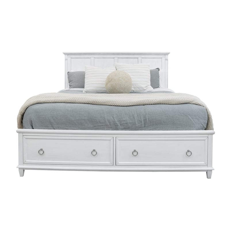 Finn & Louise Point Breeze Queen Bed with Storage in White & Soft Grey Glaze