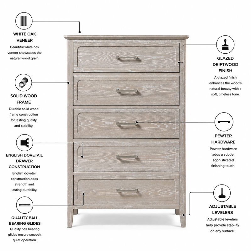 Sea Winds Trading Cape May 5 Drawer Chest in Glazed Driftwood
