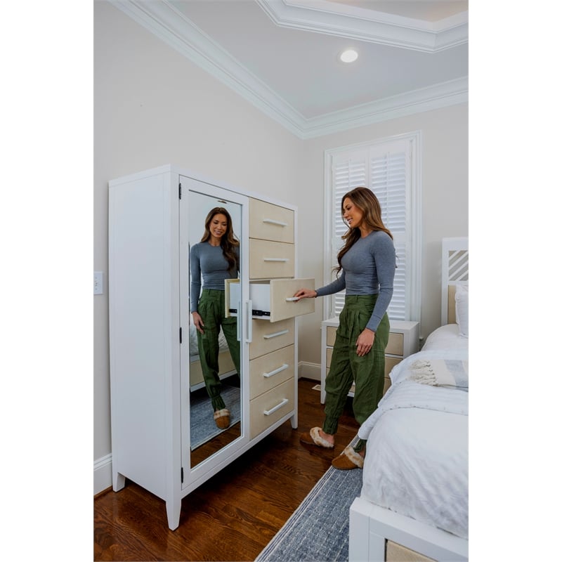 Sea Winds Trading Miramar Woven Mirrored Door Chest in Sand & Stark White