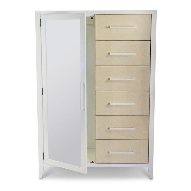 Sea Winds Trading Miramar Woven Mirrored Door Chest in Sand & Stark White