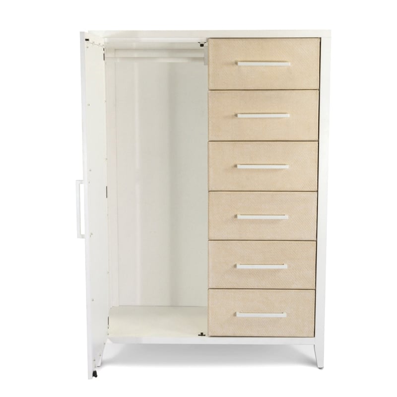 Sea Winds Trading Miramar Woven Mirrored Door Chest in Sand & Stark White