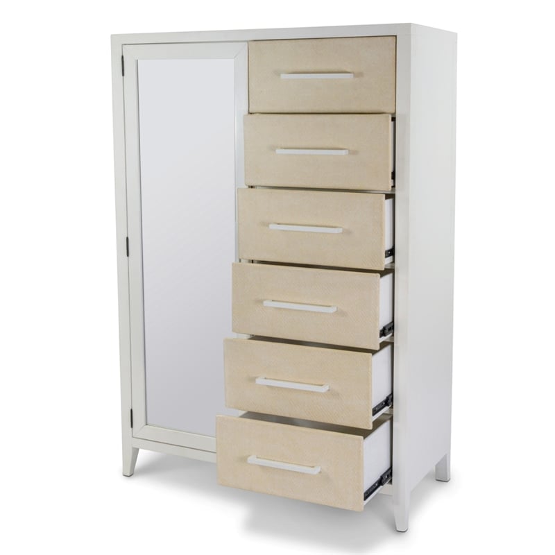 Sea Winds Trading Miramar Woven Mirrored Door Chest in Sand & Stark White