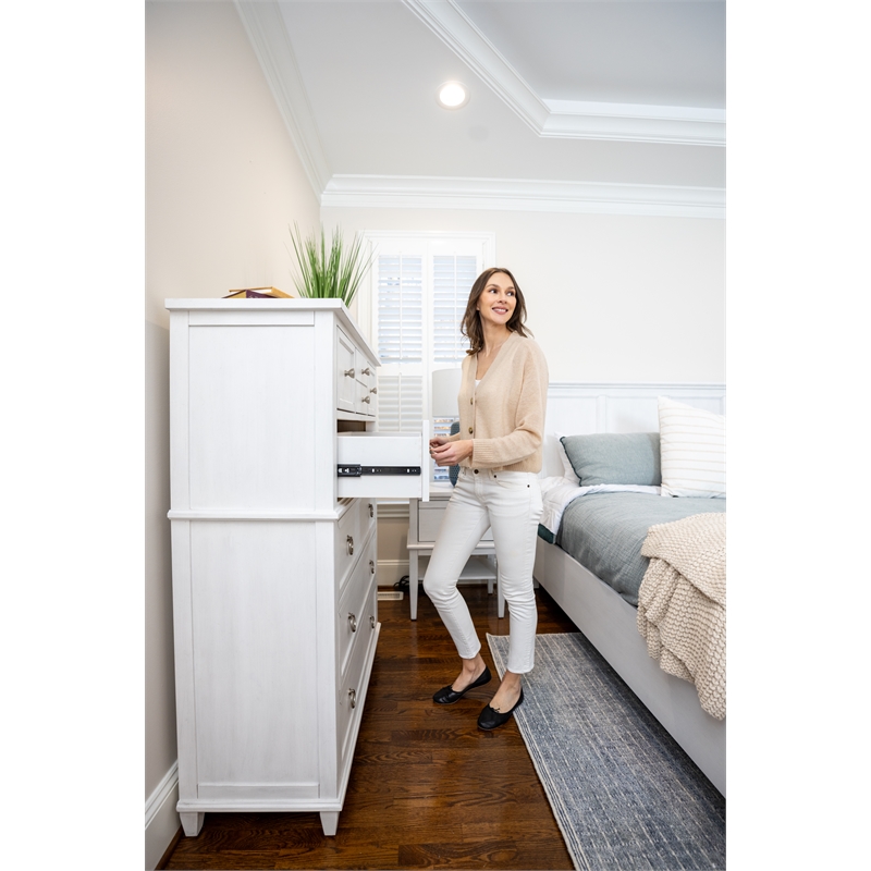 Finn & Louise Point Breeze 5 Drawer Chest in White Finish & Soft Grey Glaze