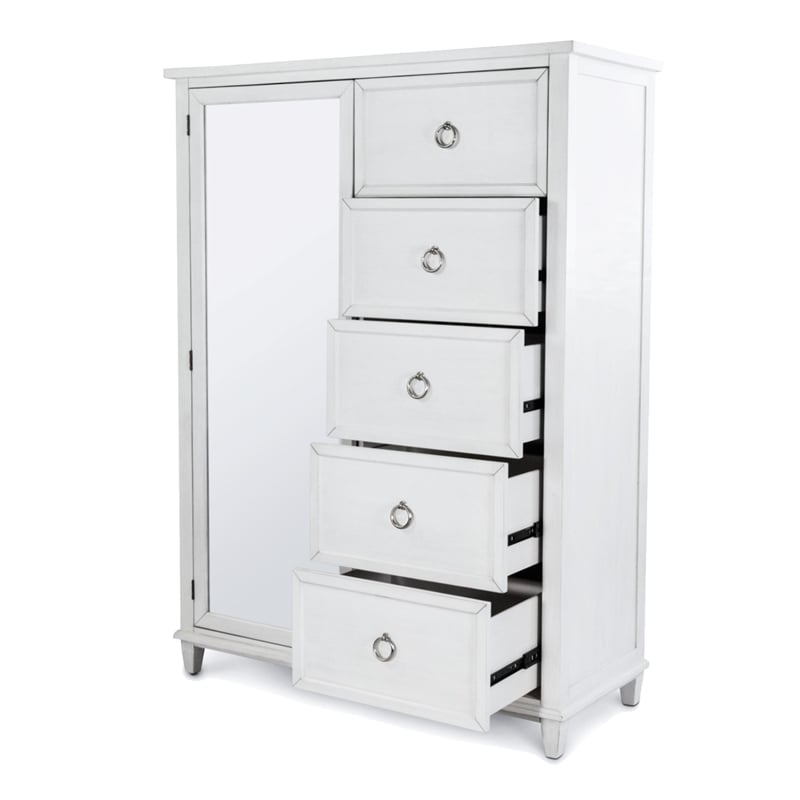 Finn & Louise Point Breeze Mirrored Door Chest in White & Soft Grey Glaze