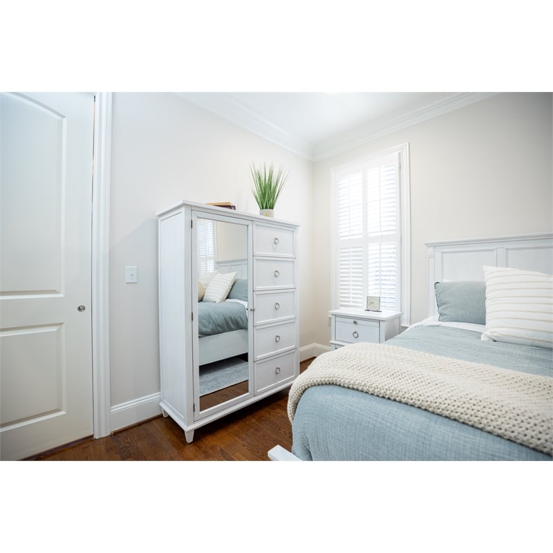 Finn & Louise Point Breeze Mirrored Door Chest in White & Soft Grey Glaze