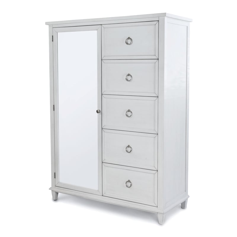 Finn & Louise Point Breeze Mirrored Door Chest in White & Soft Grey Glaze