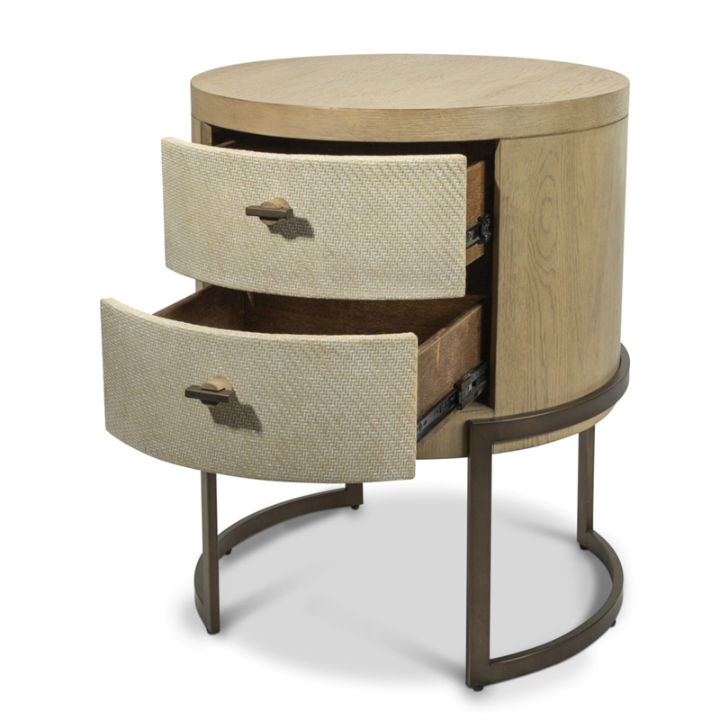 Finn & Louise Rio Vista Woven 2 Drawer Round Nightstand in Earth & Clay