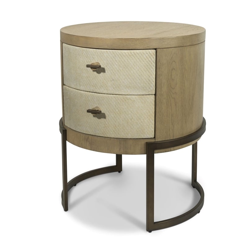 Finn & Louise Rio Vista Woven 2 Drawer Round Nightstand in Earth & Clay