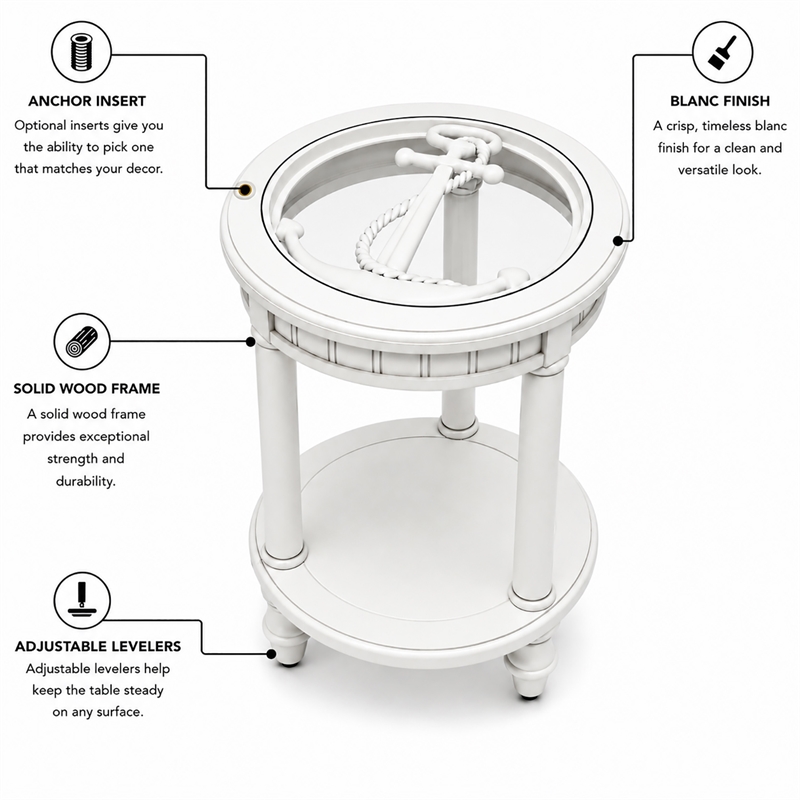 Sea Winds Trading Monaco Round End Table with Anchor Insert in White - Wood