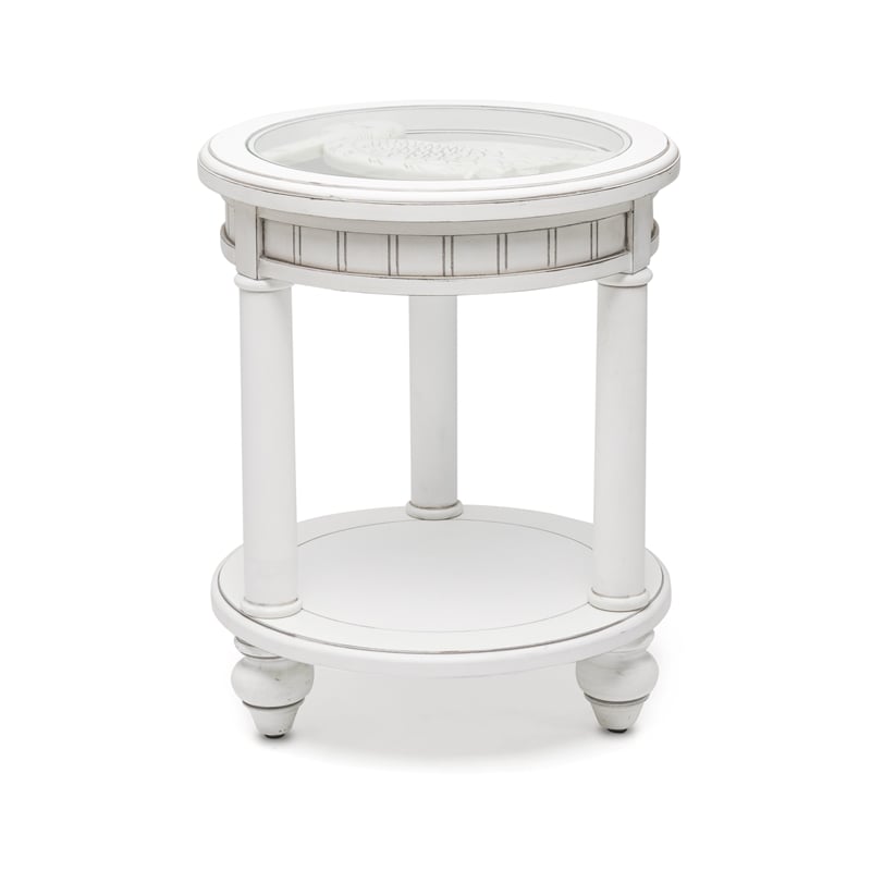 Sea Winds Trading Monaco Round End Table with Pelican Insert in White