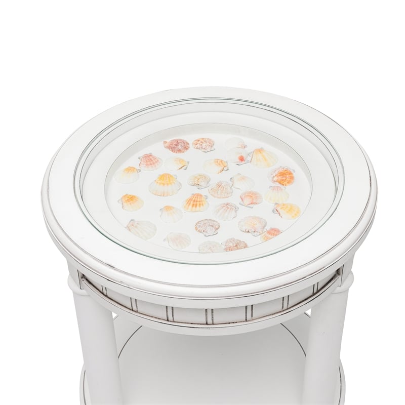 Sea Winds Trading Monaco Round End Table with Pelican Insert in White