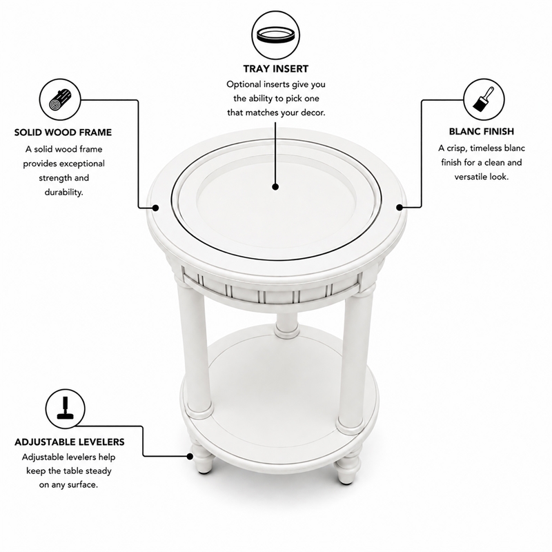 Sea Winds Trading Monaco Round End Table with Tray Insert in White - Wood