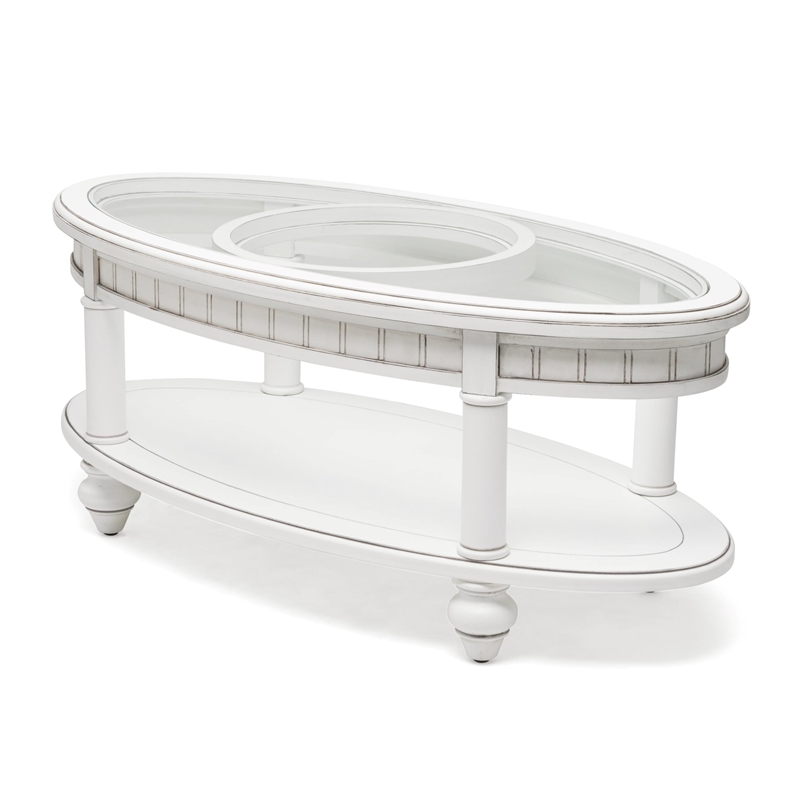 Sea Winds Trading Monaco Oval Coffee Table with Tray Insert in White