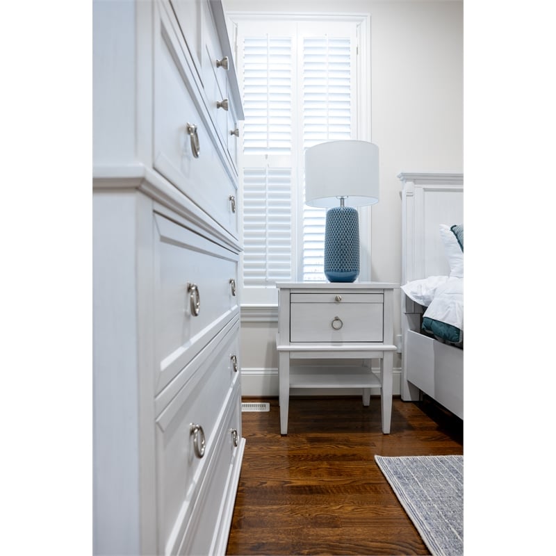 Finn & Louise Point Breeze 1 Drawer Open Nightstand in White/Soft Grey Glaze