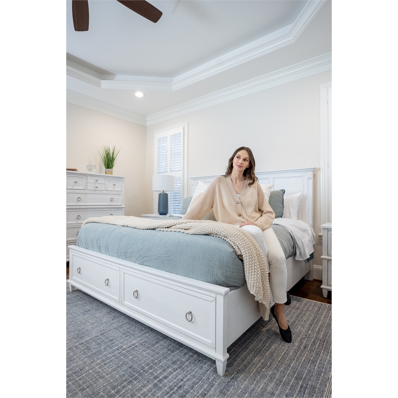 Finn & Louise Point Breeze King Bed with Storage in White & Soft Grey Glaze