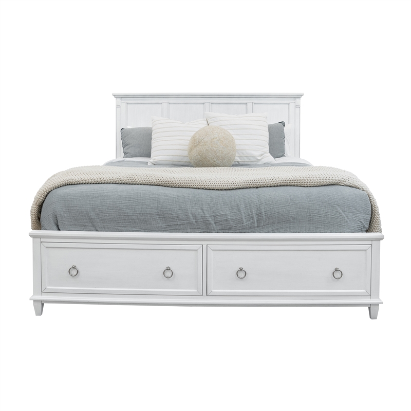 Finn & Louise Point Breeze King Bed with Storage in White & Soft Grey Glaze
