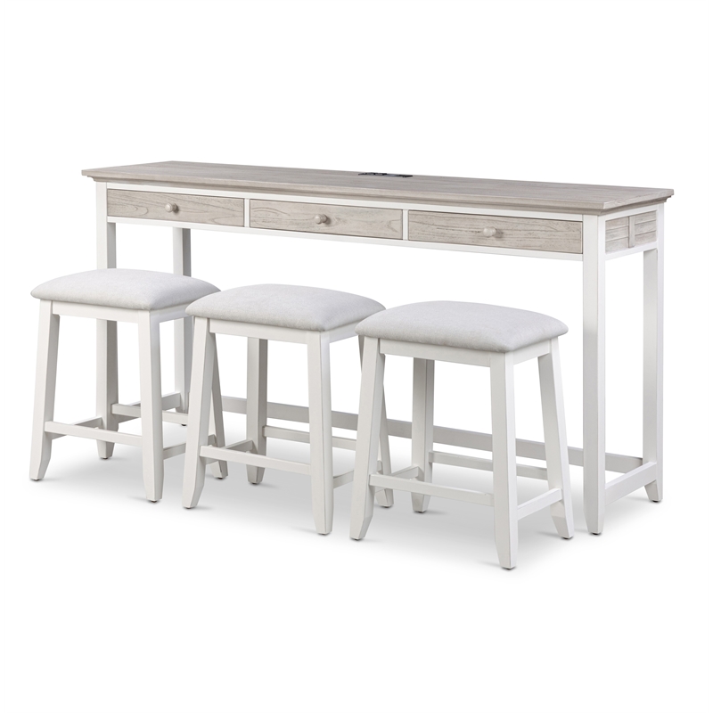Sea Winds Islamorada - 3-Drawer Console and 3 Stools - White - Wood