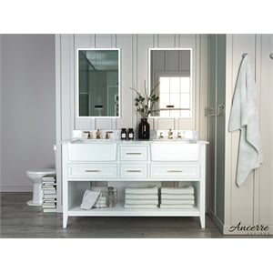 Ancerre Designs Hayley 60&quot Farmhouse Wood Bathroom Vanity Set in White