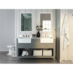 Ancerre Designs Hayley 60&quot Farmhouse Wood Bathroom Vanity Set in Sea Cloud Gray