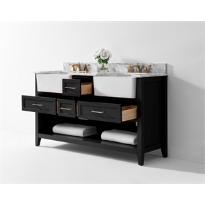 Ancerre Designs Hayley 60&quot Farmhouse Wood Bathroom Vanity Set in Black Onyx