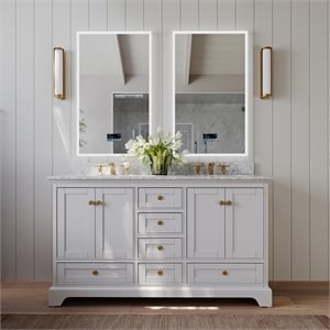 Ancerre Designs Audrey 60&quot Wood Bathroom Vanity Set with Gold Hardware in White