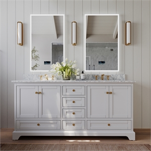 Ancerre Designs Audrey 72&quot Wood Bathroom Vanity Set with Gold Hardware in White